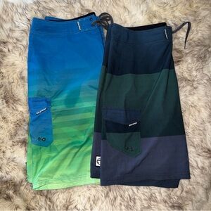 2x Mens Ocean Current Swim Trunks Board Surf Shorts 36 Blue Green Drawstring